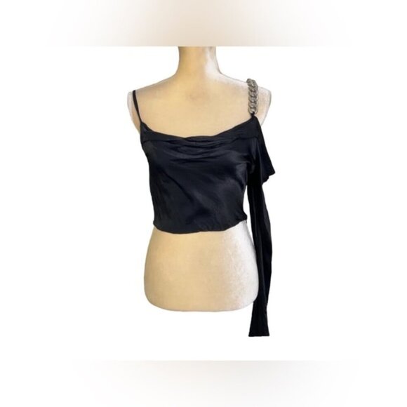 NWT ZARA Satin Crop Top One Shoulder Asymmetric Chain‎ Strap 4661/406/800 Sz XS - Picture 3 of 14